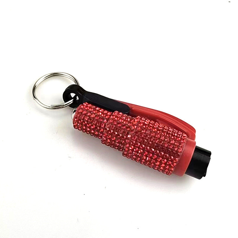 Wholesale Leopard Print Car Key Life Hammer with Diamond Car Plastic Keychain